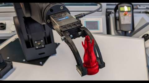Das Bild veranschaulicht den Demonstrator 3D-Druck zur Entwicklung und Herstellung individueller und gewichtsoptimierter Robotergreifer.